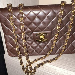 COPY - Brown classic large flap lamb skin Chanel bag